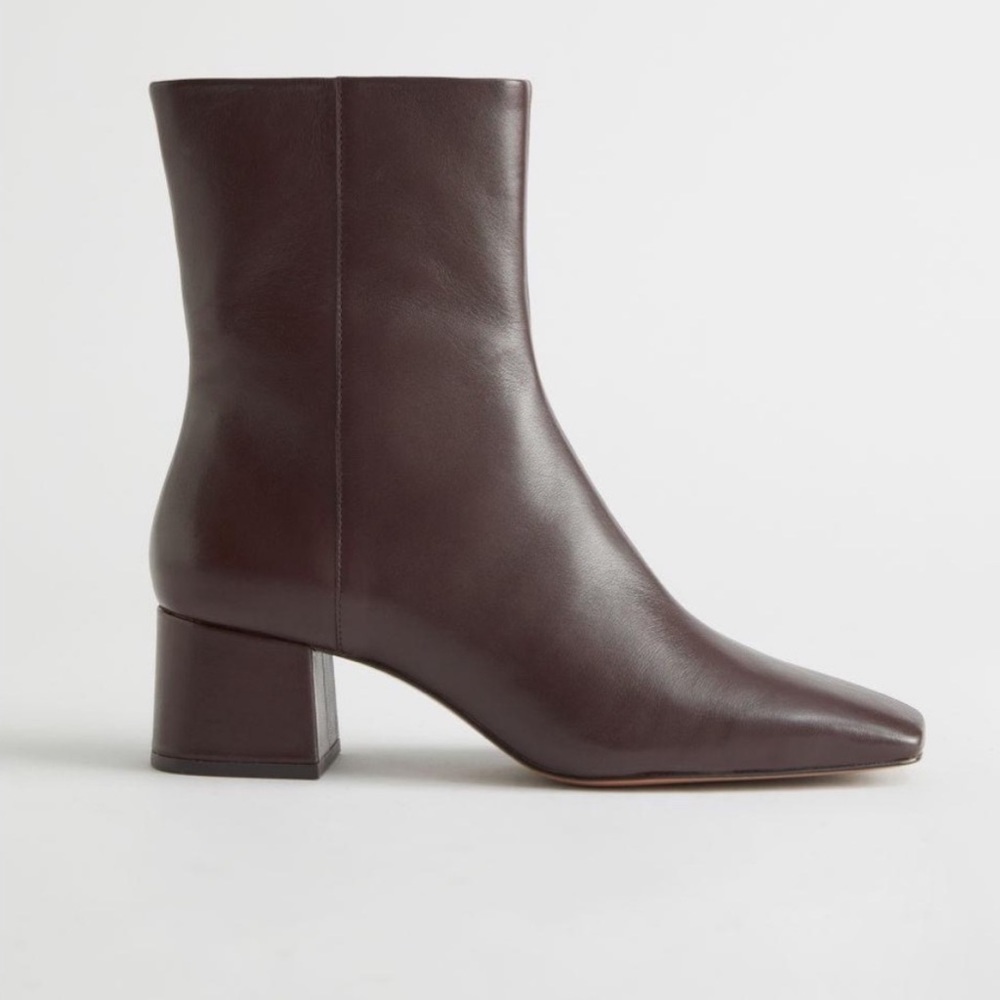 & Other Stories Chocolate Brown Squared Toe Leather Boots